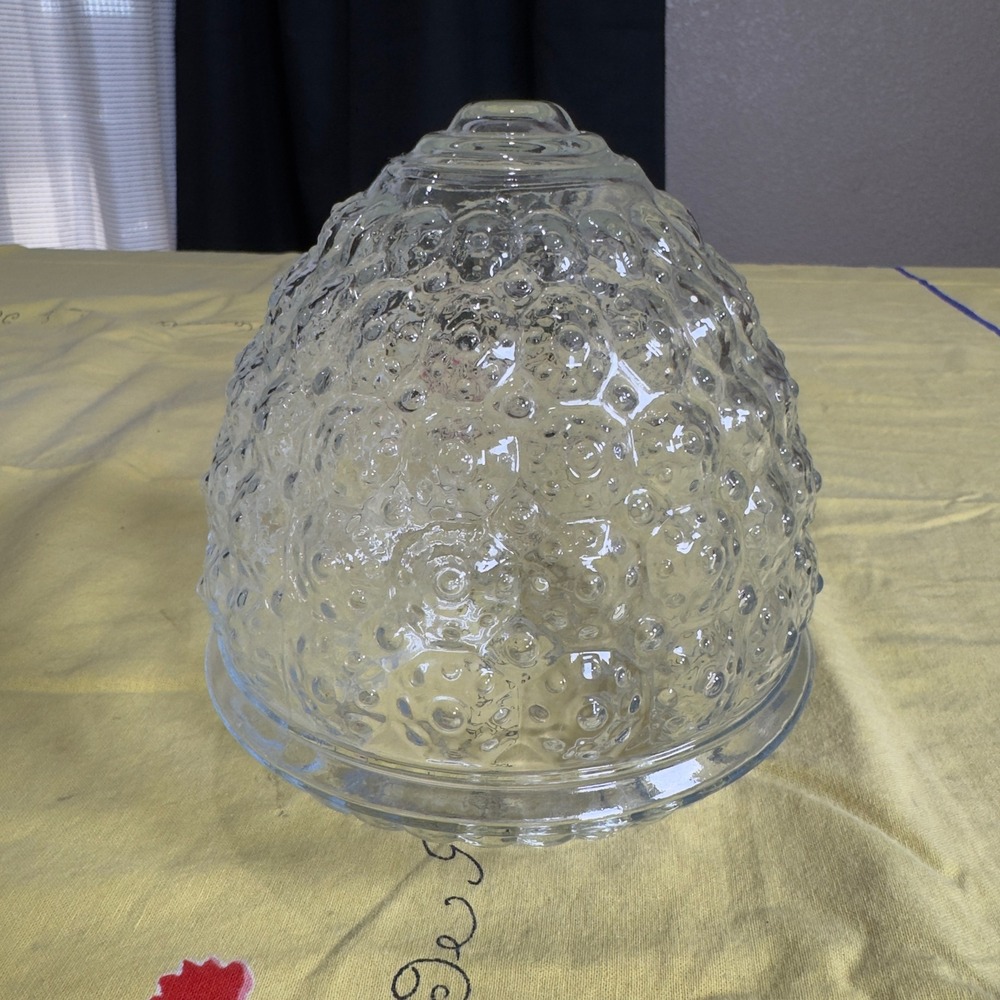 Vtg 1950s Clear Glass Acorn Beehive Hobnail Ceiling Light Shade 3 1/4 Fitter